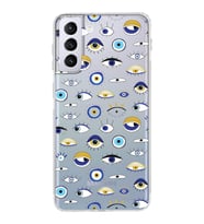 PrintiFy Samsung Galaxy S21 Plus ile Uyumlu Nazar Boncuğu 2  Kamera Korumalı Şeffaf Silikon Kılıf