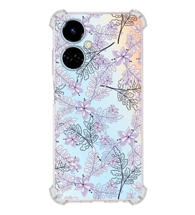 PrintiFy Tecno Camon 19 Uyumlu Köşe Korumalı Floral Lila Tasarımlı Şeffaf Silikon Kılıf