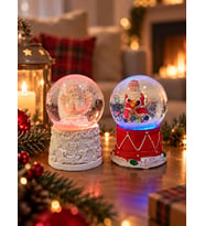 2'li Set Işıklı Kar Küresi 6,5 cm Yılbaşı Dekoratif Kar Küresi Noel Baba ve Melek Figürlü