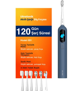 Sonik Şarjlı Diş Fırçası 120 Gün Şarj Süresi 6 Adet Başlık (Lacivert)