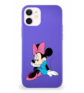 Apple iPhone 12 Mini Soft Premier Kapak Minnie Mouse-E Tasarımlı Silikon Kılıf - Mor (Şeffaf)