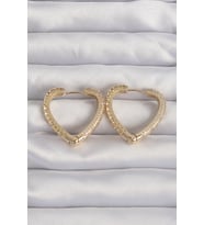 Pirinç Gold Renk Zirkon Taşlı Motifli Kalp Küpe 5886 - SSSSSS4189-6091