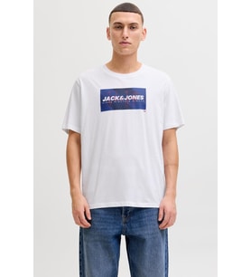 Jack & Jones JJCOLE Print Erkek Tişört Bisiklet Yaka Kısa Kollu (Beyaz)