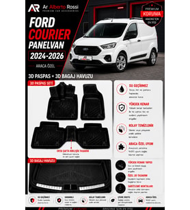 FORD COURİER PANELVAN 2024-2026 Araca Özel 3D Paspas + 3D Bagaj Havuzu