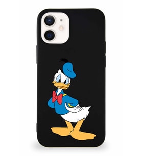 Apple iPhone 12 Mini Soft Premier Kapak Donald Duck-D Tasarımlı Silikon Kılıf - Siyah (Şeffaf)
