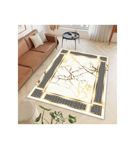 Rovigo Home Dijital Baskı Yıkanabilir Kaymaz Taban Salon Halısı RVG0492 (Sarı)