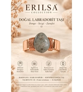 Sertifikalı Doğal Labradorit Taşı Yüzük Bakır Kasa Ayarlanabilir El İşçiliği