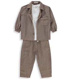 Civil Boys Gabardin Çizgili 3 lü 2-5 Yaş Takım - Kahve