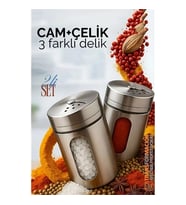 Cam+Çelik Tuzluk Biberlik Karabiberlik 3 Farklı Delikli 2 Li Set 721944