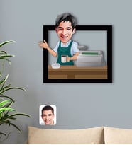 BK Gift Kişiye Özel Barista Karikatürlü 3D Ahşap Tablo-2