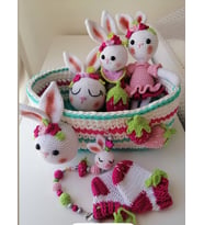 Yenidoğan Sevimli Tavşan Sepetli Takım Amigurumi Organik Oyuncak