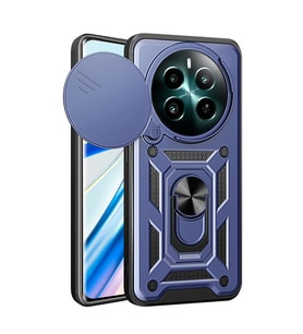 Realme 12 Plus Uyumlu Kılıf Magnetik Standlı Kamera Korumalı Zore Sürgülü Vega Kapak (Mavi)