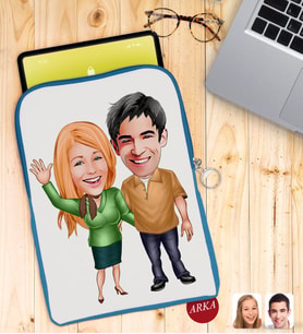 BK Gift Kişiye Özel Sevgililer Karikatürlü Taşınabilir Koruyucu Tablet Kılıfı & Organizer Çanta - Mavi-110