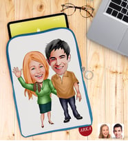 BK Gift Kişiye Özel Sevgililer Karikatürlü Taşınabilir Koruyucu Tablet Kılıfı & Organizer Çanta - Mavi-110