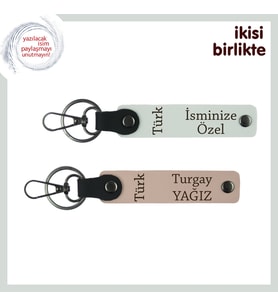 Türk Yazısı Temalı Kurumsal Armağan, İsime Özel 2'li Anahtarlık Set, Beyaz-Yavru Ağzı (Çok Renkli)