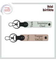 Türk Yazısı Temalı Kurumsal Armağan, İsime Özel 2'li Anahtarlık Set, Beyaz-Yavru Ağzı (Çok Renkli)