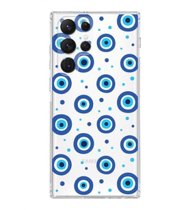 PrintiFy Samsung Galaxy S21 Ultra ile Uyumlu Nazar Boncuğu 1  Kamera Korumalı Şeffaf Silikon Kılıf