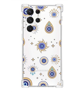 PrintiFy Samsung Galaxy S22 Ultra Uyumlu Nazar Boncuğu 5 Baskılı Şeffaf Köşe Korumalı Antişok Kılıf