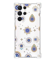 PrintiFy Samsung Galaxy S22 Ultra Uyumlu Nazar Boncuğu 5 Baskılı Şeffaf Köşe Korumalı Antişok Kılıf