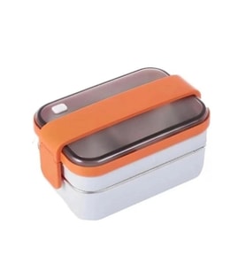 VAGONLIFE BL20183 PASLANMAZ ÇELİK YEMEK KABI - LUNCH BOX 2 KATLI 3 BÖLMELİ 1200 ML BEYAZ-TURUNCU