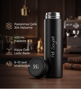 Kişiye Özel Siyah Dereceli Çelik Termos