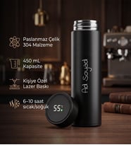 Kişiye Özel Siyah Dereceli Çelik Termos