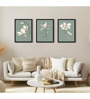 Modern Line Art Çiçekler Üçlü Çerçeveli Mdf Tablo Seti