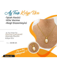 Ay Taşı Doğaltaş Kolye Ucu, Gümüş zincirle birlikte 2x1,5 cm, M469