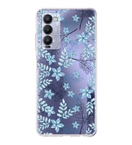 PrintiFy Tecno Camon 18P Uyumlu Kamera Korumalı Floral Mavi Tasarımlı Şeffaf Silikon Kılıf