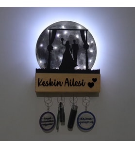 Lucenda Led Işıklı Pleksi Dolunay Kişiselleştirilebilir Biblo Wedding Gelin Damat Anahtar Askılığı (Gri)