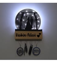 Lucenda Led Işıklı Pleksi Dolunay Kişiselleştirilebilir Biblo Wedding Gelin Damat Anahtar Askılığı (Gri)