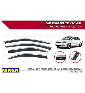Skoda Rapid sedan Kromlu Cam Rüzgarlığı Niken 2012+ (Beyaz)