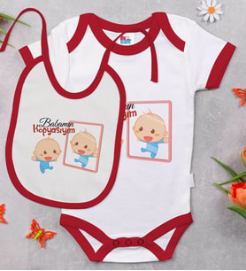 BK Kids Babamın Kopyasıyım Tasarımlı Kırmızı Bebek Body Zıbın ve Mama Önlüğü Hediye Seti-1