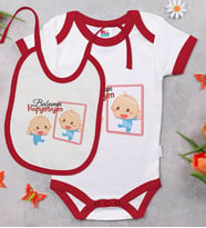 BK Kids Babamın Kopyasıyım Tasarımlı Kırmızı Bebek Body Zıbın ve Mama Önlüğü Hediye Seti-1