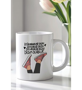 Mizahi Yazılı 330ml Baskılı Beyaz Seramik Kupa Bardak