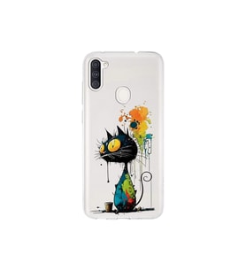 Samsung Galaxy A11 ile Uyumlu Splash Kedi Tasarımlı Şeffaf Silikon Kılıf