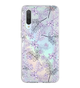 Xiaomi Mi 9 Lite Uyumlu Kapak Floral Lila Tasarımlı Şeffaf Silikon Kılıf
