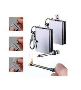 Benzinli Kibrit Çakmak Magnezyum Çubuklu Anahtarlıklı Benzinli Metal Kibrit Gümüş