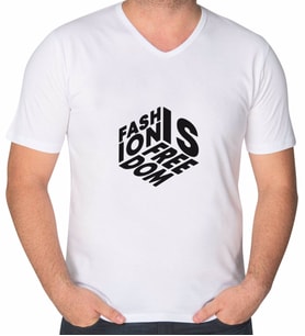 BK Gift Fashion is Freedom Tasarımlı V Yaka Tişört-1 (Beyaz)