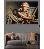 Kitap Okuyan Gözlüklü Yaşlı Einstein Dekoratif Kanvas - Mdf Ahşap Tablo