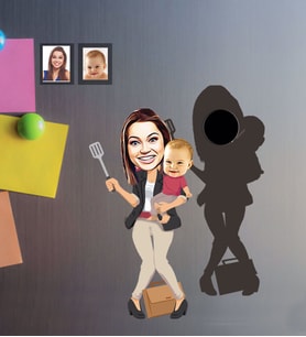 Kişiye Özel Anneler Günü Anne ve Erkek Çocuk Karikatürlü Ahşap Magnet Model-2