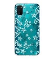 Samsung Galaxy M21 Kapak Floral Su Yeşili Tasarımlı Şeffaf Silikon Kılıf