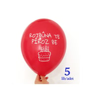 Kürtçe Doğum Günü Balonu - Kırmızı (5 adet) - Rojbuna Te Piroz Be 12 inç - 30 cm (Çok Renkli-Multı)