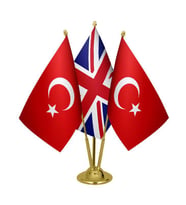 Masa Üstü İngiltere Bayrağı Türk Bayrağı Üçlü Pirinç Direk Masa Bayrak Seti