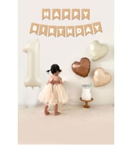 Retro Krem 1 Yaş Balonlu Happy Birthday Kraft Bannerlı 3 Retro Kalp Balonlu Balon Seti
