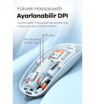 Kablosuz Mouse Fare Şarjlı Bluetooth Wireless Çift Modlu Sessiz 5 Tuşlu Şeffaf DPI Kontrol beyaz