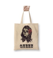King Queen Beyaz Bez Çanta Uzun Saplı Alışveriş Çantası Plaj Çantası