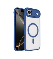 Coverzone iPhone 17 Air ile uyumlu K?l?f Wireless ?arj �zellikli Metal buton Z-Krom MagSafe ile uyumlu ?effaf Transparan Double Color Silikon Kapak Lacivert