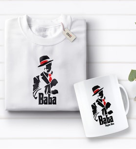 BK Gift Kişiye Özel Baba Godfather Tasarımlı Beyaz Tişört ve Kupa Seti-9 (Model 1)