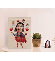 BK Gift Kişiye Özel Süper Anne Karikatürlü Otantik Masaüstü Ahşap Palet Çerçeve-1 (Beyaz)